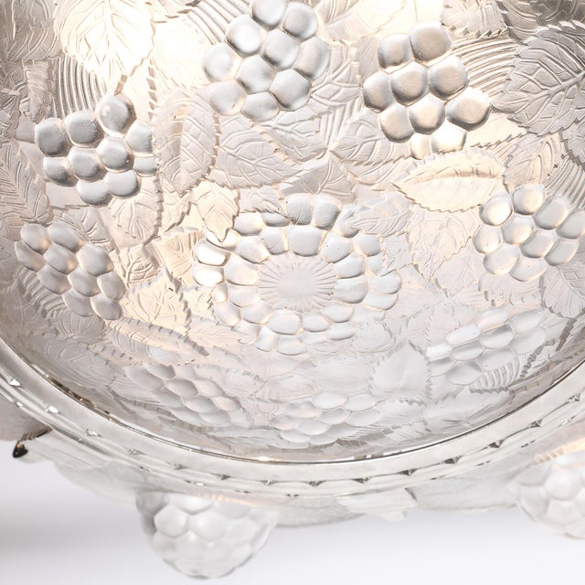 1930s Art Deco Frosted Glass Chandelier With Stylized Cubist Floral Motif For Sale - Image 9 of 18
