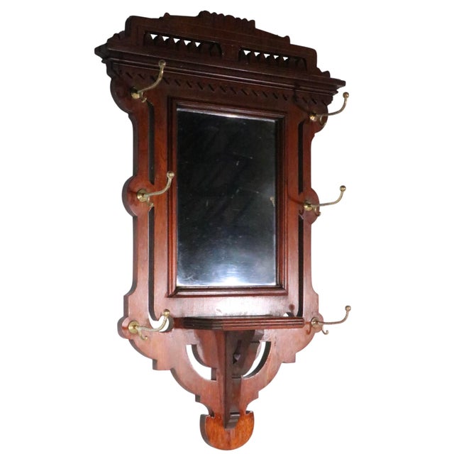 Victorian Eastlake Aesthetic Movement Wall Mirror Hat Rack C. 1880's For Sale - Image 12 of 15