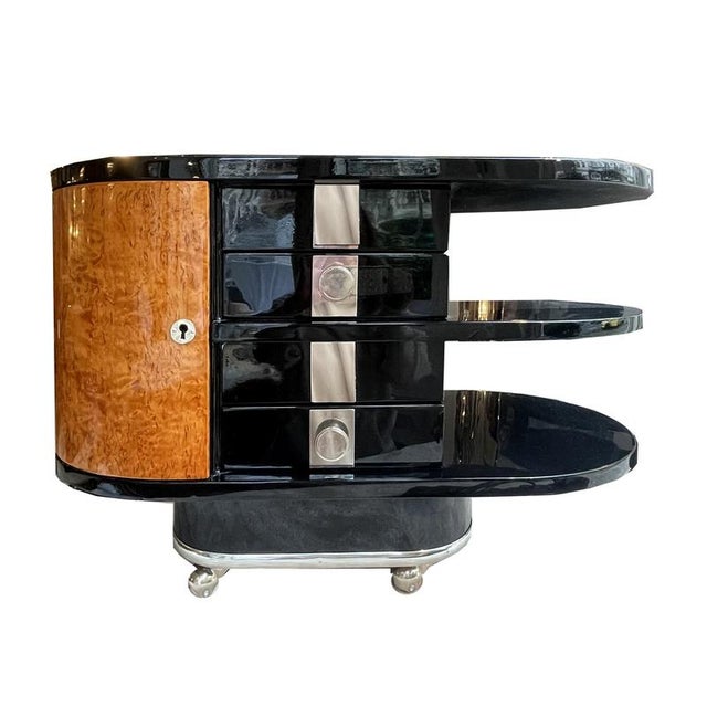 Black Art Deco Bar Cart or Side Table on Wheels, 1920s-1940s For Sale - Image 8 of 9