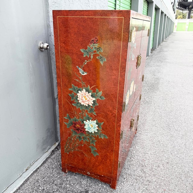 Mid 20th Century Vintage Chinese Red Hand Painted Armoire/Caninet For Sale - Image 5 of 11