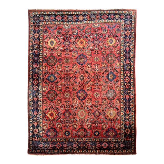 DEEP Coral Watermelon Fine Antique Mahal Aubergine Rug 9 x 12.2 For Sale
