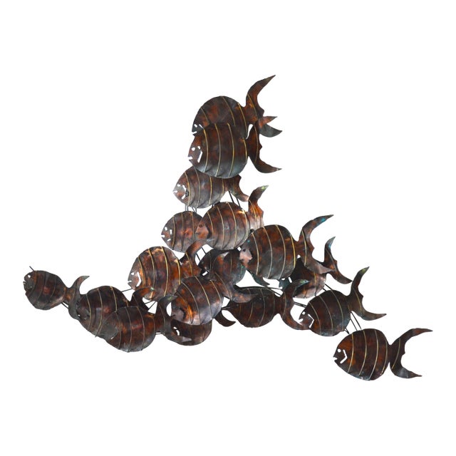 Brutalist Torched Metal School of Fish Wall Sculpture For Sale