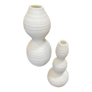 White Sculptural Vases - Set of Two For Sale