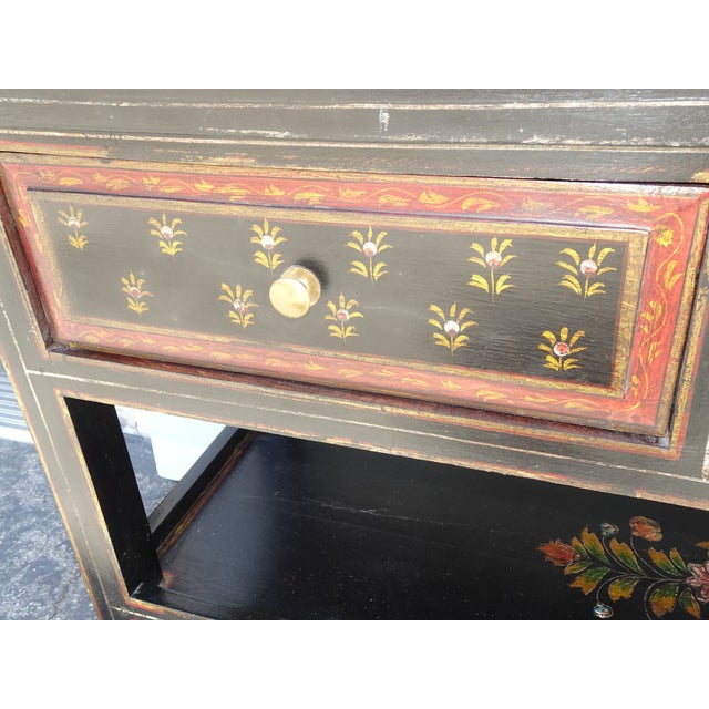 Vintage French Country Red Floral Console Table W a Floral Shelf For Sale - Image 16 of 16