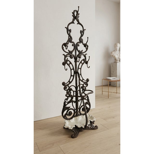 Antique Victorian Ornate Cast Iron Hall Stand with Marble Base, 19th Century For Sale - Image 4 of 18