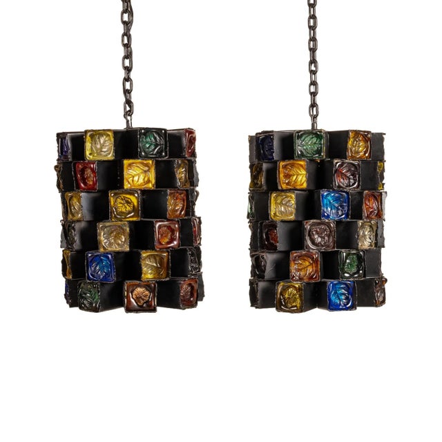 Brutalist 1970s Felipe Delfinger for Feders Modernist Brutalist Hanging Large Pendant Light Lamp - a Pair For Sale - Image 3 of 12