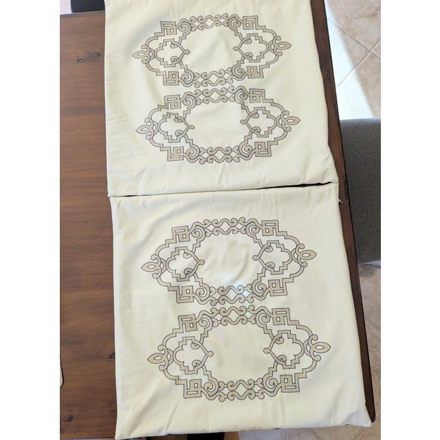 Textile Custom Embroidered Taffard Fabric Pillow Covers- Set of 2 For Sale - Image 7 of 8