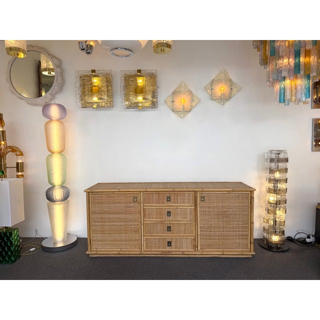Brown Bamboo Rattan and Brass Sideboard by Dal Vera, Italy, 1970s For Sale - Image 8 of 12