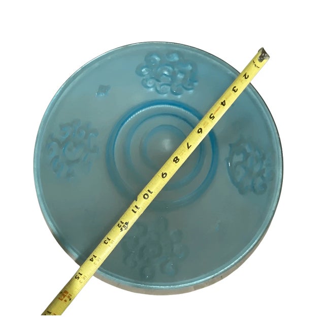 Aqua Vintage Chandelier Light Swedish Art Deco Style Plated Brass & Aqua Blue Frosted For Sale - Image 8 of 11