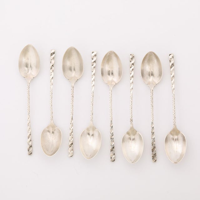 Arts & Crafts Set of 8 Arts & Crafts Sterling Silver Tea Spoons Signed Whiting Manufacturing For Sale - Image 3 of 12