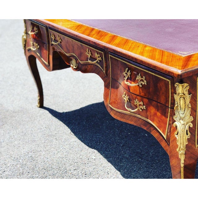 French Style Desk, Inlaid Kingswood with Brass Decoration, Very Impressive. For Sale - Image 10 of 17
