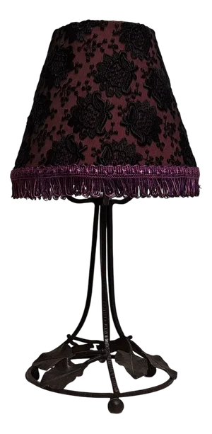 Art Deco French Table Lamp with Black Wrought Iron Frame and Handmade Fabric Shade from Lamplove, 1930s