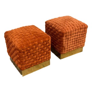 Safavieh Couture Ravyn Sienna Ottomans, Pair For Sale