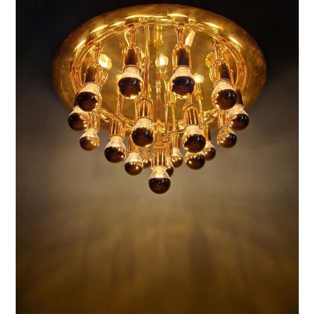 Sputnik xxl brass ceiling light, space age design, 1970s. composed of 19 light points, compatible with e14 led bulbs...