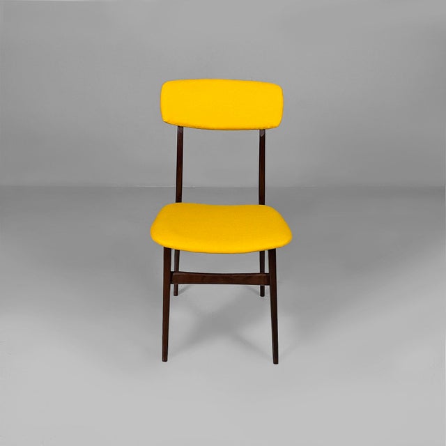 Mid-Century Modern Mid-Century Modern Italian Chairs in Wood and Yellow Fabric, 1960s, Set of 6 For Sale - Image 3 of 17