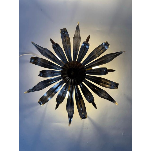 1970s Hollywood Regency Flush Mount with Ears of Corn in Gold and Silver, 1970s For Sale - Image 5 of 13