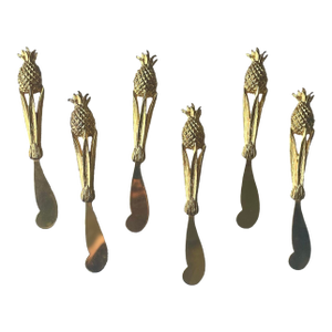 Mid 20th Century 24k Gold-Plated Pineapple Spreader or Butter Knife Set
