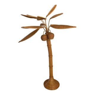 Vintage 1970s Rattan Palm Tree Floor Lamp, in the Style of Mario Lopez Torres For Sale