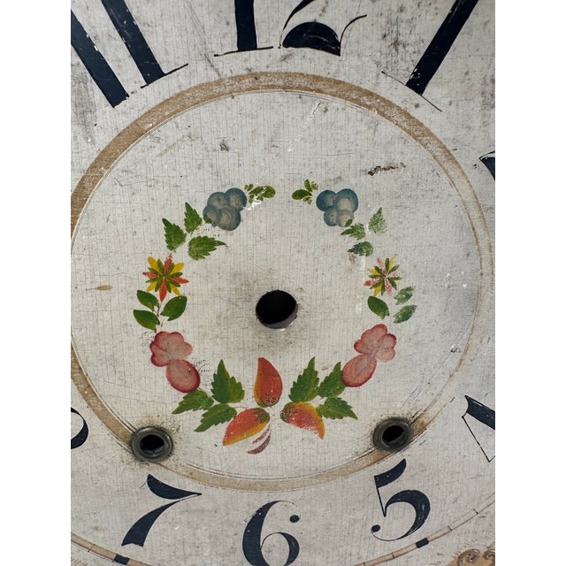 Rose Antique Early 19th-Century American Hand-Painted Wood Clock Dial Face - Folk Art. For Sale - Image 8 of 8