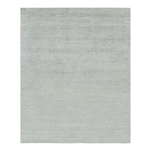 Rug & Kilim’s Contemporary Textural Solid Rug in Blue and Cream With Striae For Sale