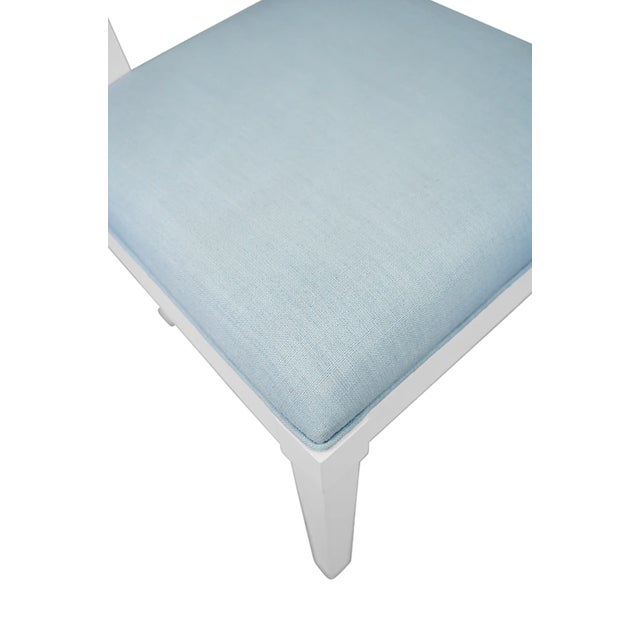 Wood Matthew Izzo Home Hayden Light Blue Performance Linen and Matte White Lacquer Bow Back Dining Chair For Sale - Image 7 of 7