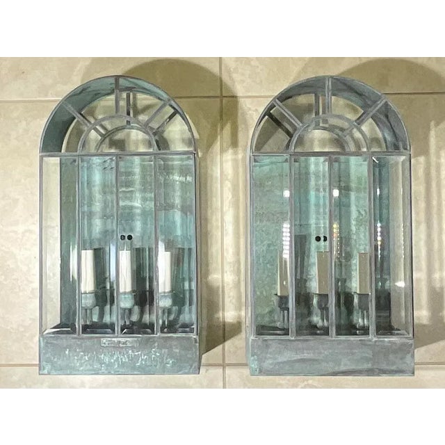 Pair of Vintage Handcrafted Wall-Mounted Brass Lantern For Sale - Image 12 of 12