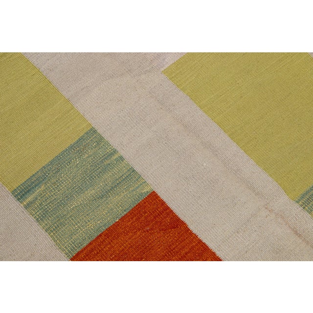 Beige Modern Kilim Flatweave Wool Rug With Multicolor Geometric Design For Sale - Image 8 of 9