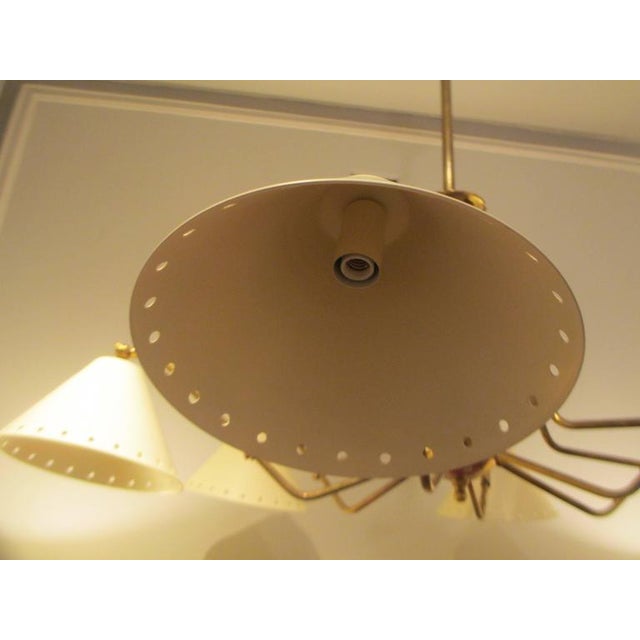 Bespoke Six-Light Brass and Tole Fixture in the Mid-Century Manner For Sale In New York - Image 6 of 7