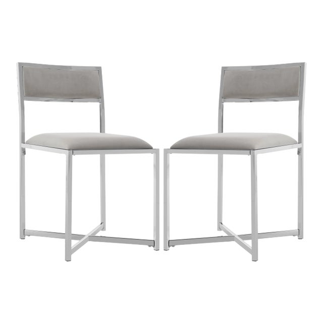 Chrome Side Chair in Grey & Chrome - a Pair For Sale