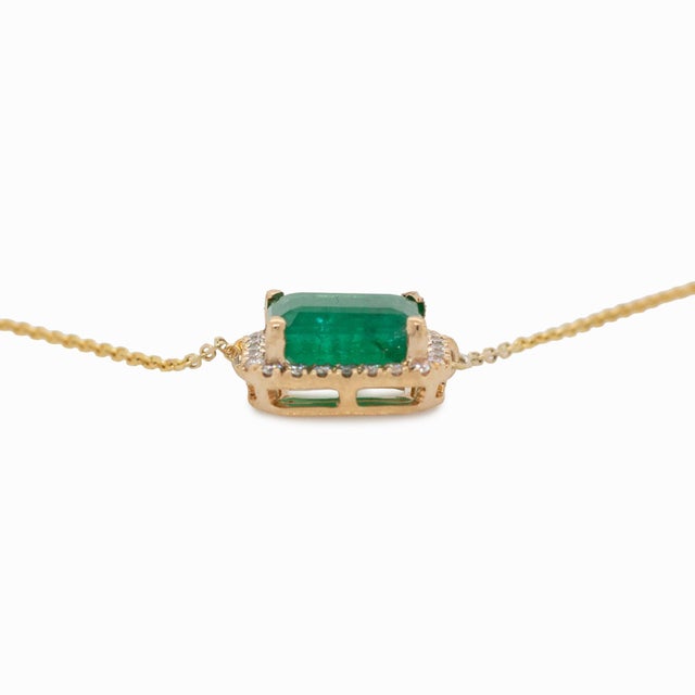 Metal 1.7cts Zambian Emerald Pendant With Natural Diamonds Halo: Solid 14k Gold, 8x6mm For Sale - Image 7 of 9