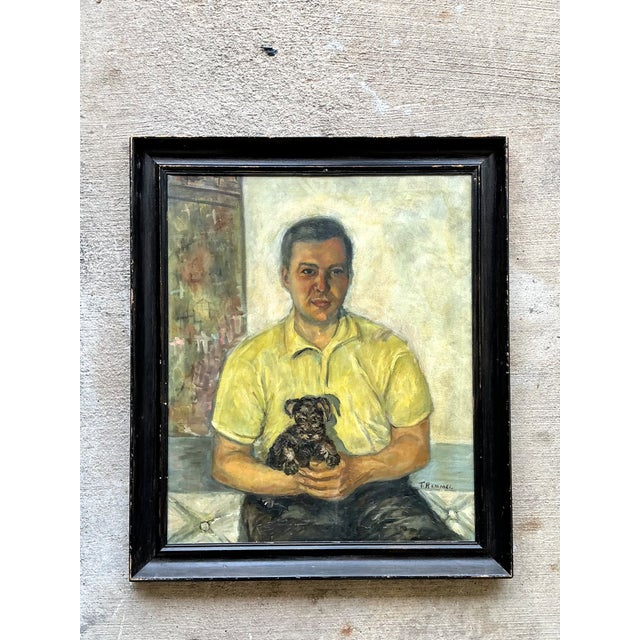 Vintage Figurative Man and Dog Oil Painting For Sale - Image 9 of 12