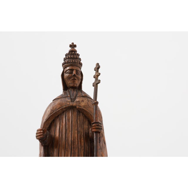 18th Century Carved Wooden Sint-Cornelius Figure with Papal Tiara and Triple Cross Staff, 1800s For Sale - Image 13 of 18