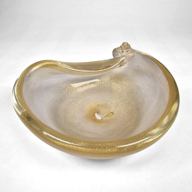 Glass Barovier and Toso Murano Venice Folded Spiral Gold Leaf Bowl Ashtray MCM For Sale - Image 7 of 7
