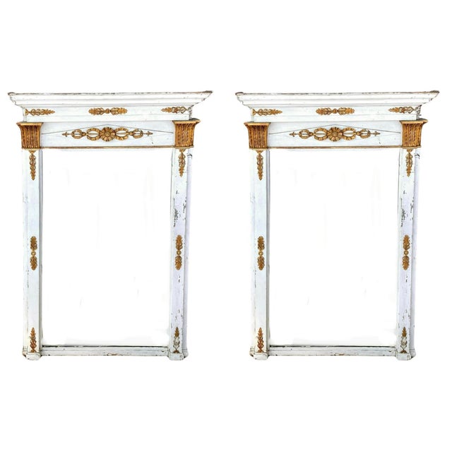 French Neoclassical White Painted and Parcel Gilt Pier Mirrors - A Pair For Sale - Image 12 of 12