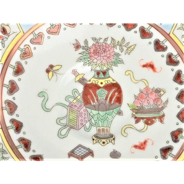 White Jingdezhen Guangcai 8 Treasures Porcelain Tea Cup & Saucer – Chinese Vintage For Sale - Image 8 of 10