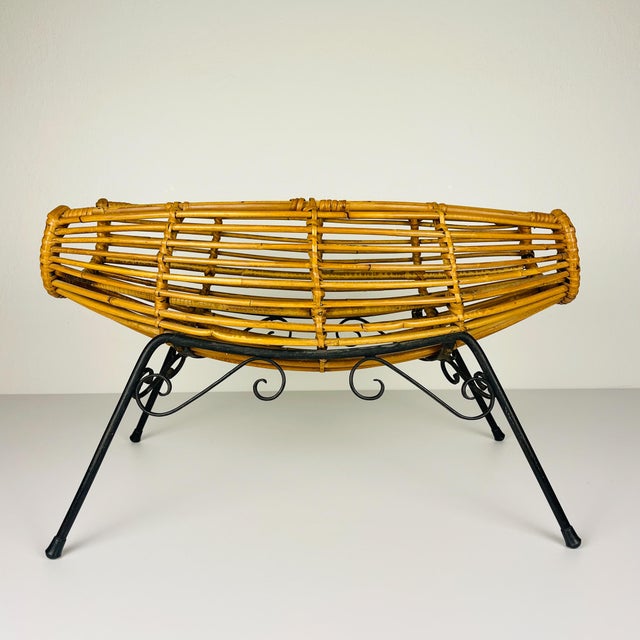 Black Vintage Rattan Stand or Magazine Rack, Italy, 1960s For Sale - Image 8 of 14