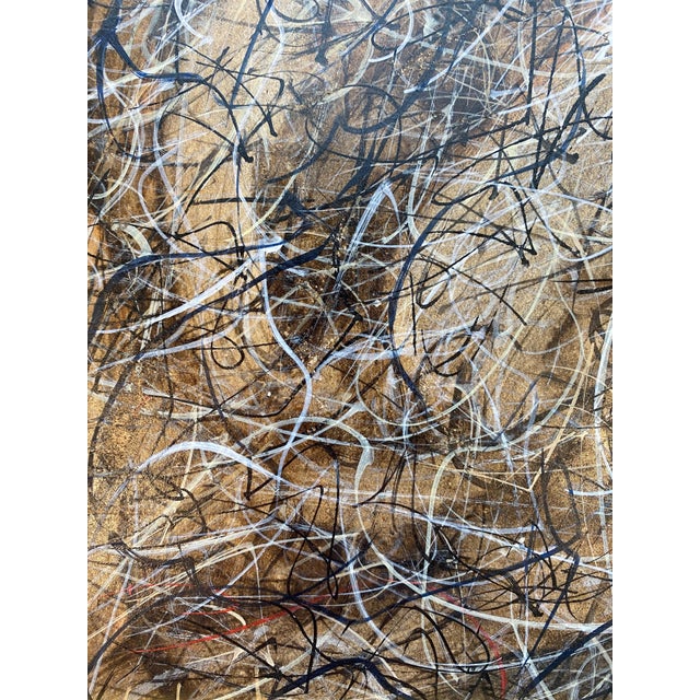 1980s Postmodern Abstract Painting on Board in Gold Leaf Frame For Sale - Image 4 of 6