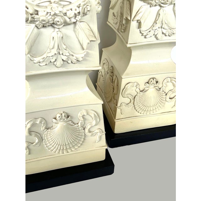 1950s Monumental Pair of Italian 1950s Neoclassical Style Obelisk-Form Ceramic Lamps For Sale - Image 5 of 8