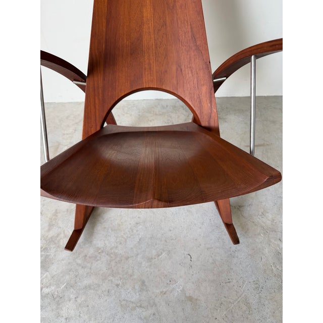 Wood 1973 Leon Meyer California Studio Modern Sculptural Teak Rocking Chair For Sale - Image 7 of 12