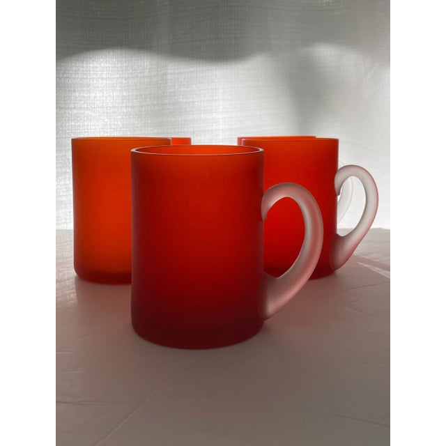 1960s Set of 5 Vintage Orange Satin Glass Carlo Moretti Mugs For Sale - Image 5 of 13