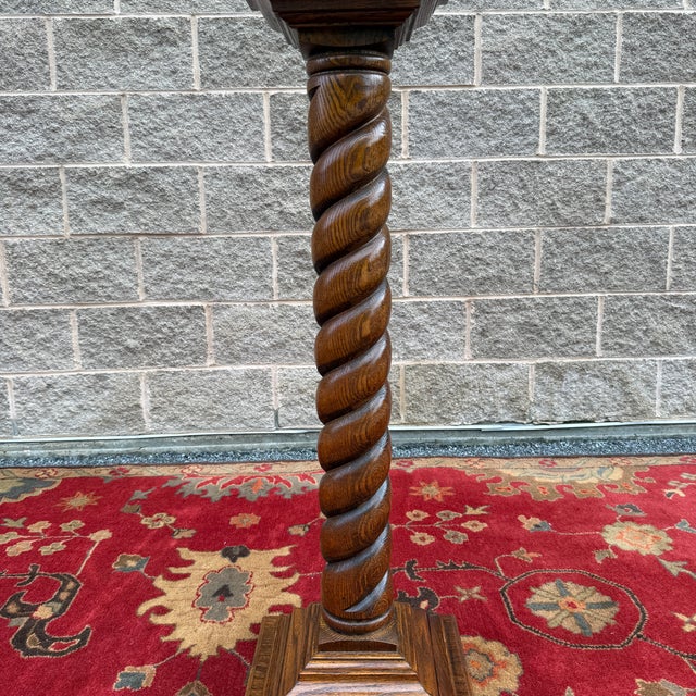 Brown Vintage Jacobean Revival Oak Barley Twist 42" Fern / Plant Stand Pedestal For Sale - Image 8 of 14