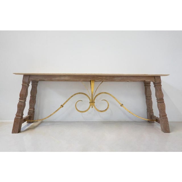 Large Wood and Travertine Console, 1940s For Sale - Image 9 of 10