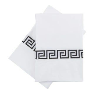 Greek Key Standard Pillowcases in Black - a Pair For Sale