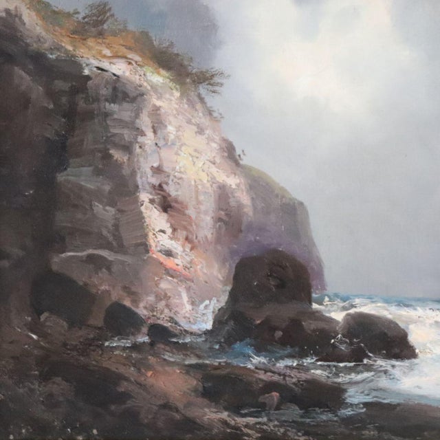 Seascape with Cliff, Oil Painting on Canvas, 20th Century, Framed For Sale - Image 10 of 12