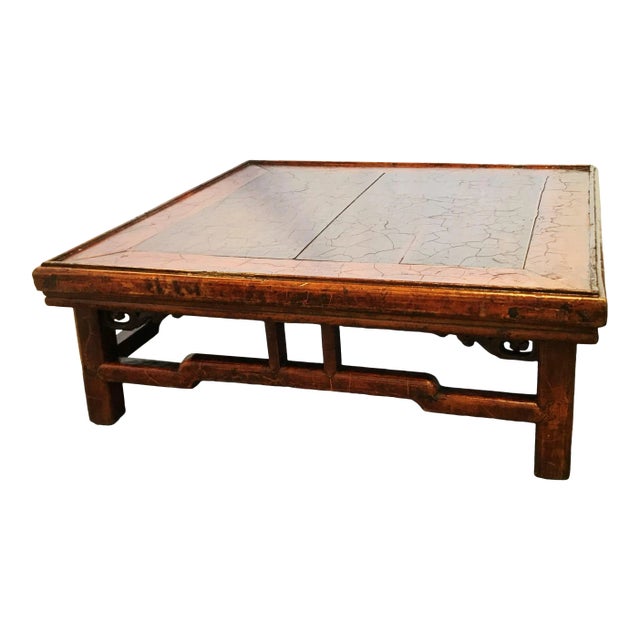 Antique Asian Solid Wood Kang Table With Signature For Sale
