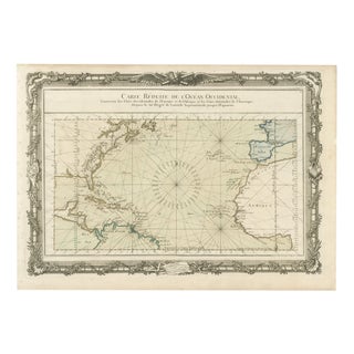Antique Map of the Atlantic Ocean with Ornate Border by Desnos, 1761 For Sale