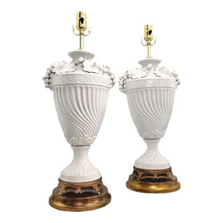 1950s Blanc De Chine Italian White Porcelain Urn Shape Table Lamps - a Pair For Sale