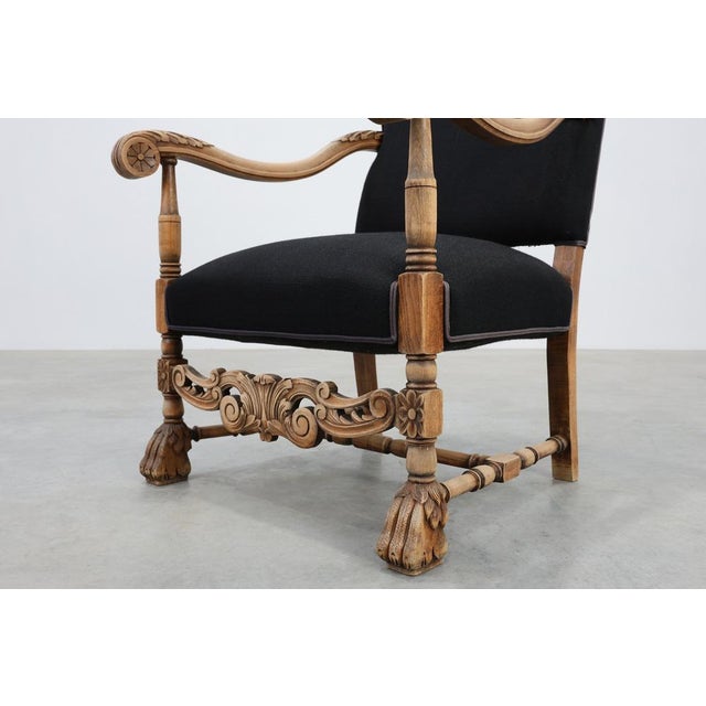 Antique Louis XIII Chair in Black Linen, France, 1800s For Sale - Image 11 of 15