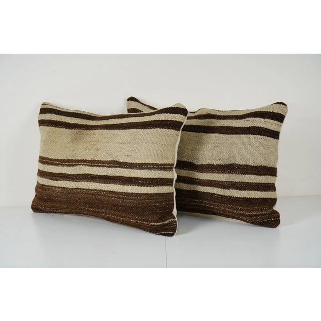 Mid-Century Modern Turkish Hemp Kilim Pillow Cover - A Pair For Sale - Image 3 of 4