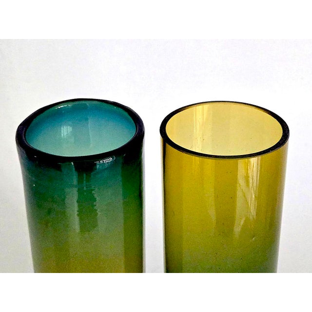 Navy Blue 1970s Scandinavian Hand Blown Glass Hurricane Candle Holders, a Pair For Sale - Image 8 of 12